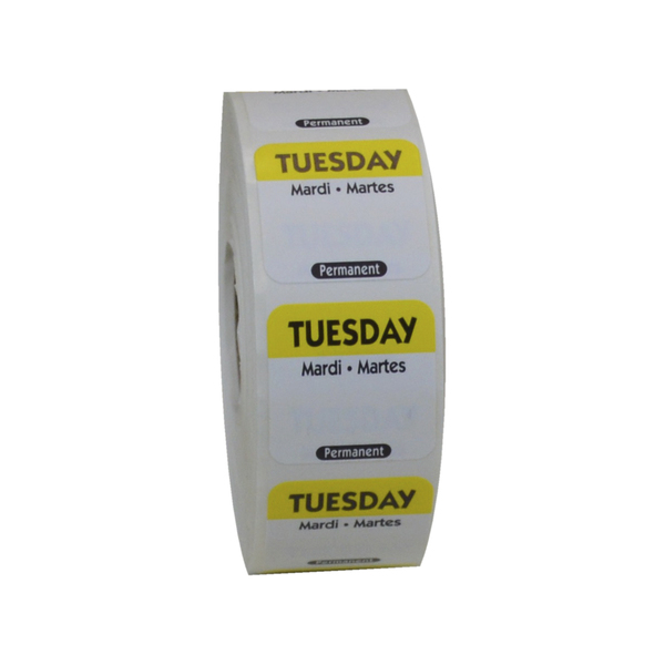 National Checking 1"x1" Trilingual Yellow Tuesday Permanent Label, PK1000 P102R